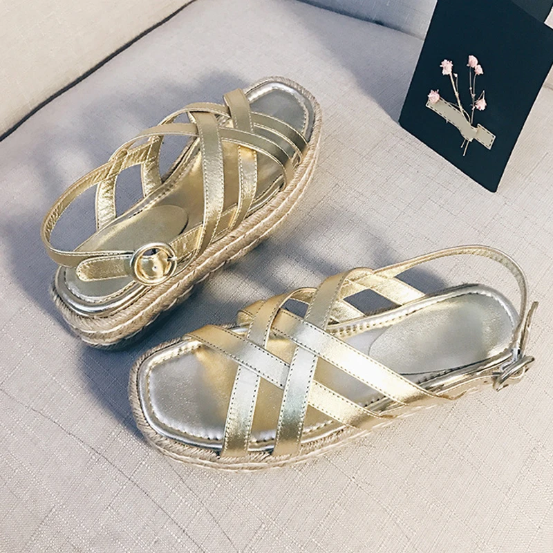 Boussac High Heel Gladiator Sandals Women Metal Gold Platform Sandals Chunky Fisherman 