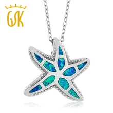 Gemstoneking gorgeous náutico starfish creado opal plata de ley 925 colgante para las mujeres con 18 “la cadena de plata