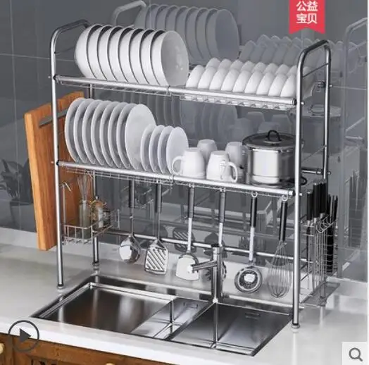 Us 97 2 10 Off 304 Stainless Steel Bowl Rack Sink Drain Rack Kitchen Shelves Sink Basin Rack 2 Floors Home In Storage Holders Racks From Home