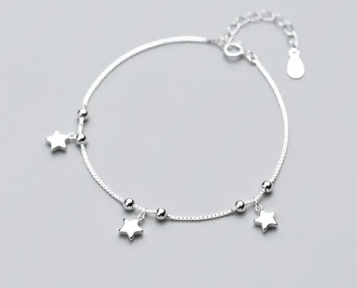 

Authentic Real. 925 Sterling Silver Fine Jewelry Star &Beads Chain Bracelet GTLS685