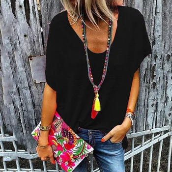 

Candy Colors PLUS Size O-neck Tees Lose Tops Women's T-shirt Office Lady European Style Simple Tops for Women Clothes 2019