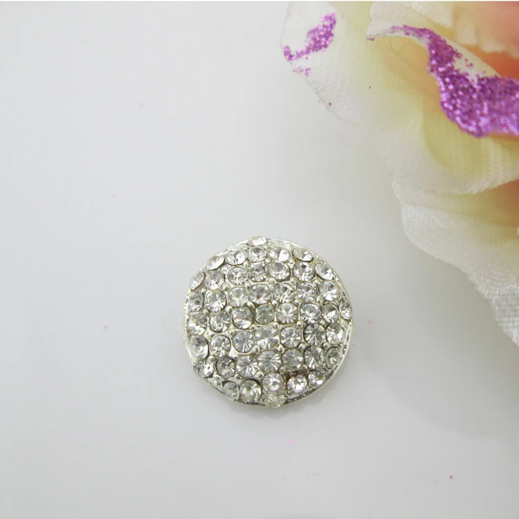 

(BT62 25mm)10pcs Charming Clear Rhinestone Flower Buttons Round Silver Tone Craft Button