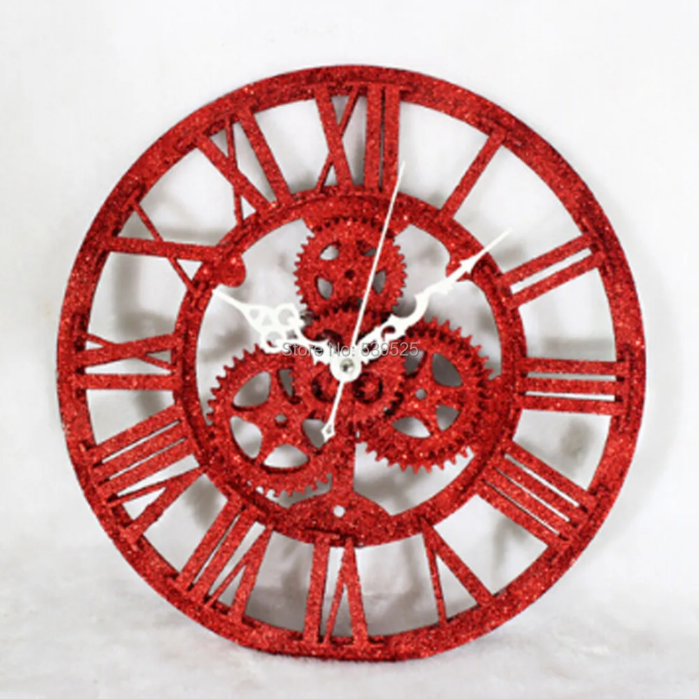 Red Vintage Wall Clocks 3D Gear Wall Clock Hanging Clock Large Decoration Hanging Clocksclock
