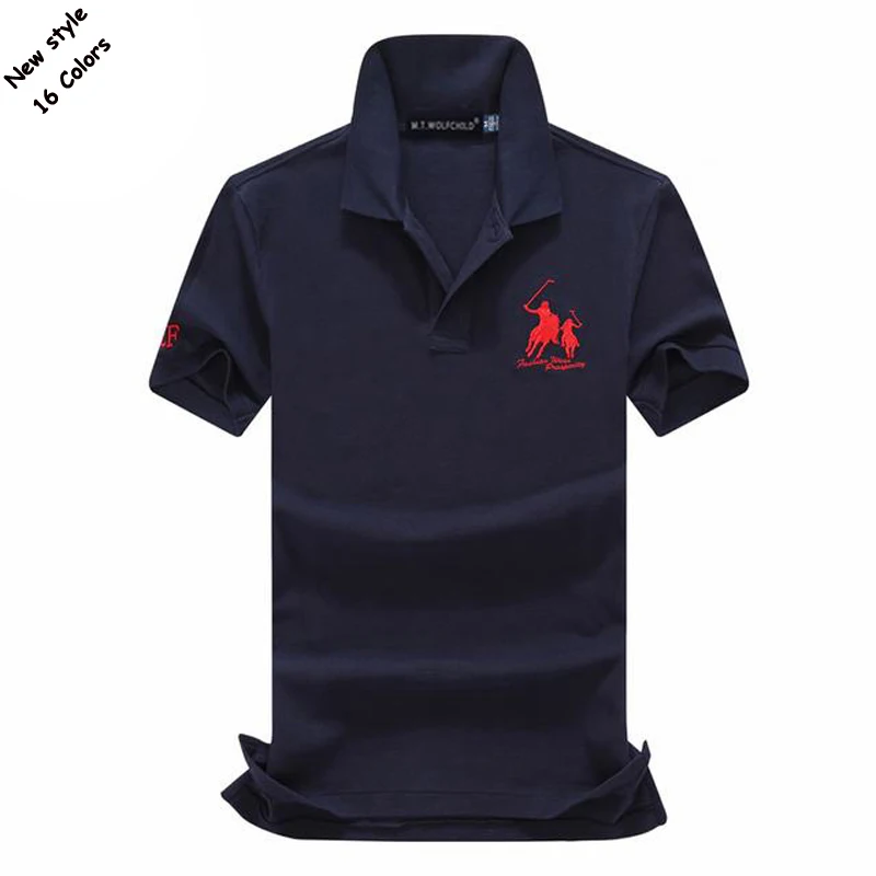 Top quality 2018 Fashion Summer mens short sleeve polos shirts cotton solid color horse mens lapel polos casual slim mens tops