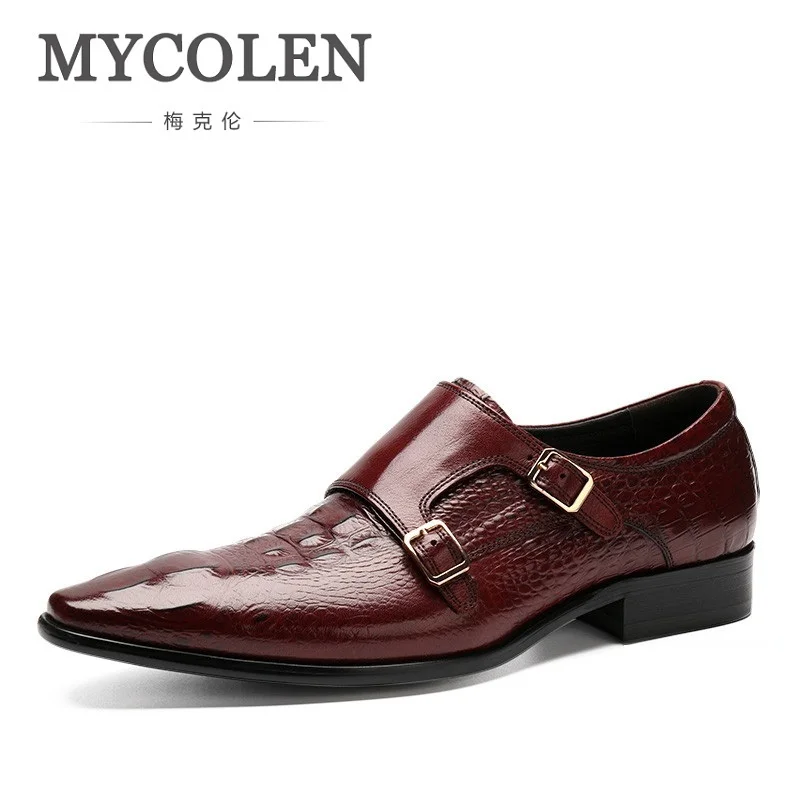 

MYCOLEN Brand Luxury Genuine Leather Men Oxford Shoes Pointed Toe Men Dress Shoes With Double Buckle Male Wedding Shoes
