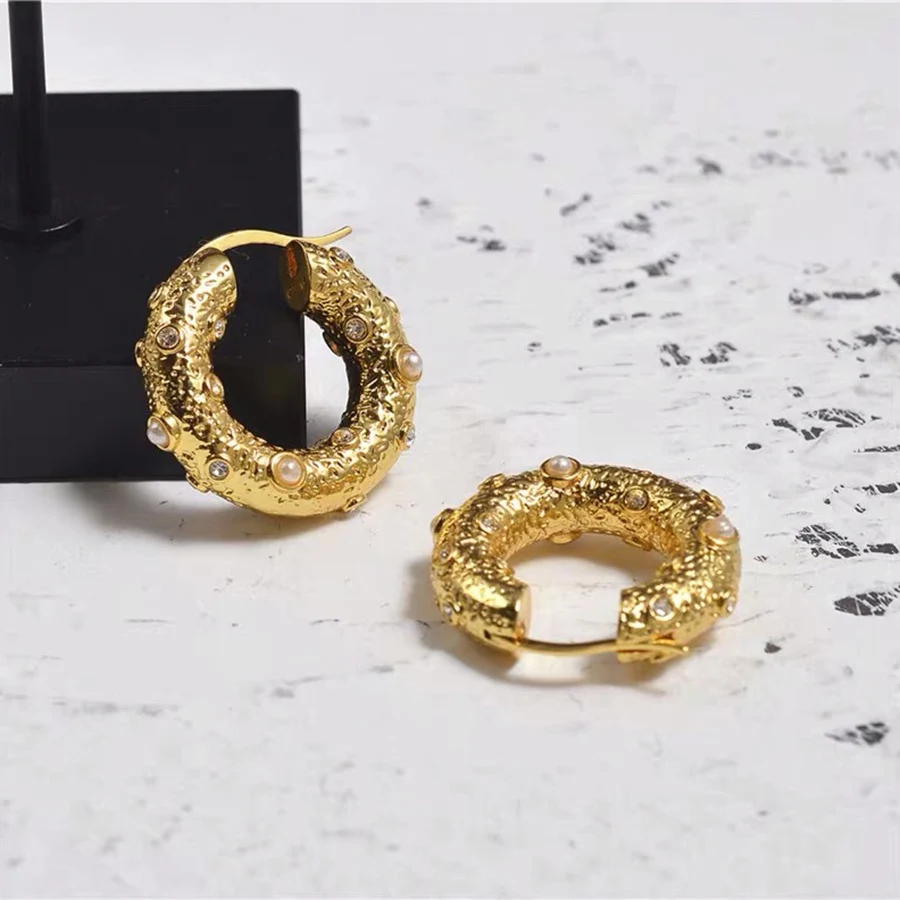 Модные Роскошные брендовые ювелирные изделия золотые Винтажные серьги-кольца АААА+ зрикон натуральный пресноводный жемчуг маленькие круглые серьги для женщин