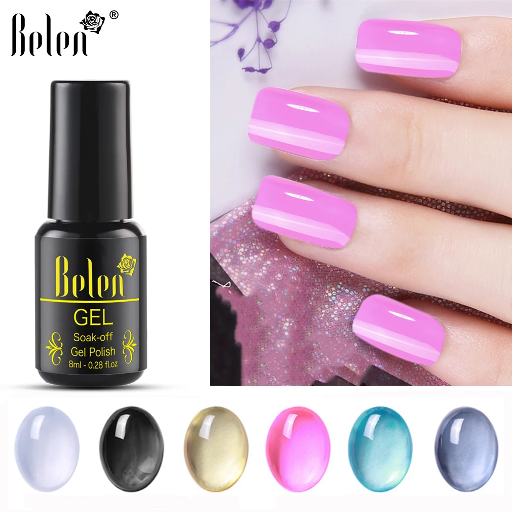 

Belen 8ml Gemstone Translucent 12 Candy Color Glass Gel Nail Polish Lacquer Painting Do Different Effects Varnish Lacquer