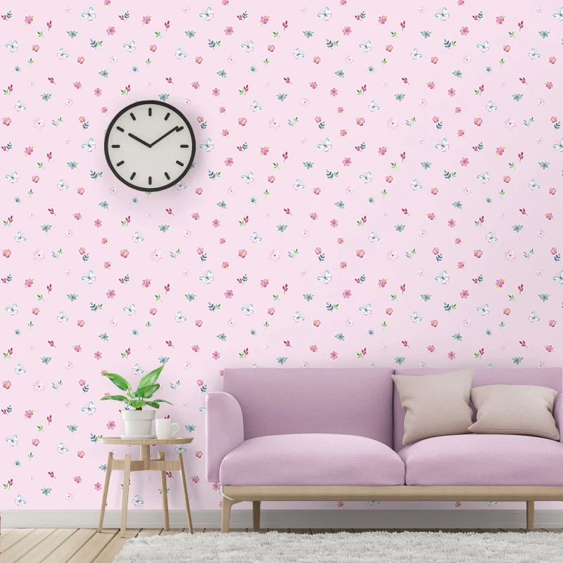 

Pink Flower Children Room Bedroom Background Wallpaper Self-adhesive Waterproof Living Room Decoration Wall Stickers 0.45M*10M