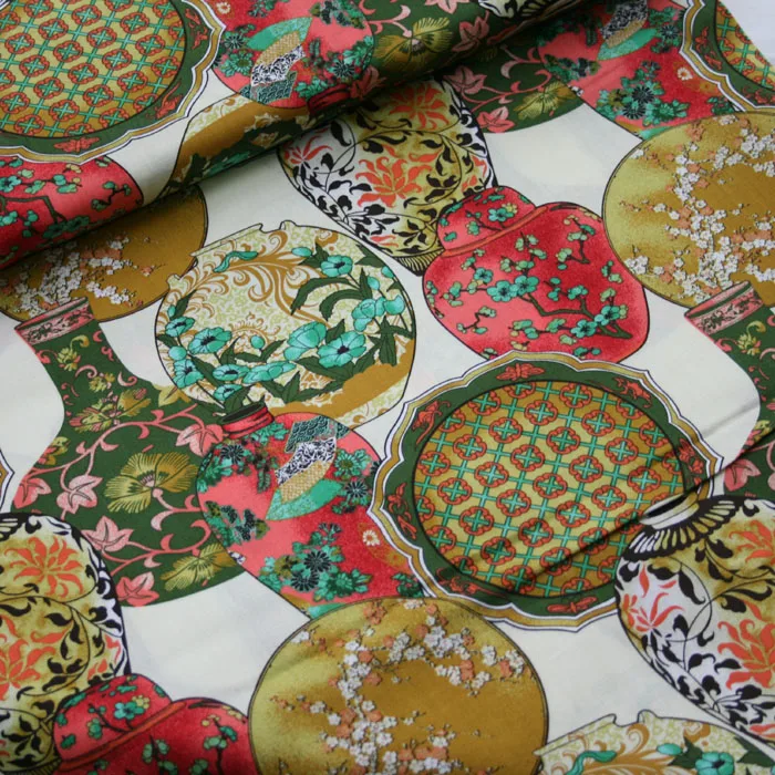 

100x110cm Export Order Chinese Vase Cotton Plain Telas Vintage Fabric Patchwork Sewing Cloth Materials Craft Home Textile Fabric