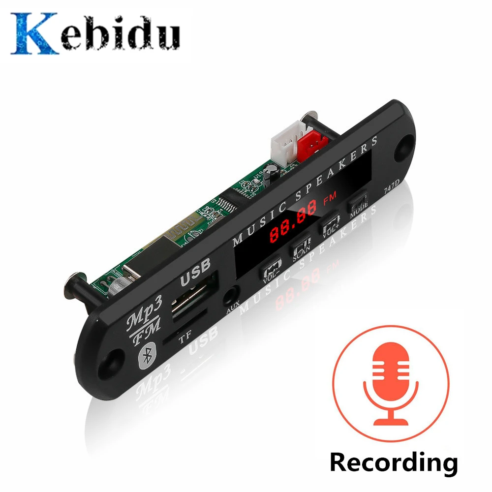Плата декодирования KEBIDU 12 В DIY модуль Bluetooth MP3 светодиодный USB TF FM радио