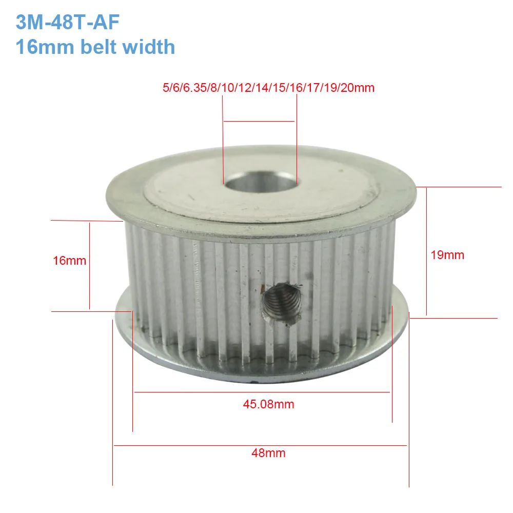 HTD3M зубчатый шкив 48T 16 мм ремень Ширина 48 зубов зубчатый шкив для ремня 5/6/6,35/8/10/12/15/16/17/19/20 мм Диаметр AF зубчатый шкив колеса