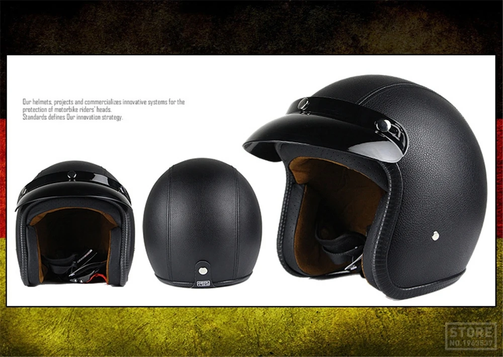 Мотоциклетный шлем 3/4 с открытым лицом шлем кожаный в сборе козырек мото Ретро винтажный Чоппер Краш Hemelt Кафе Racer Мото шлем