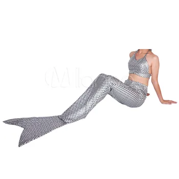 

High Quality Adult Womens Metallic Mermaid Costume Sexy Shiny Bikini Fairy Tail Cosplay Costumes Halloween Female Animal Suit