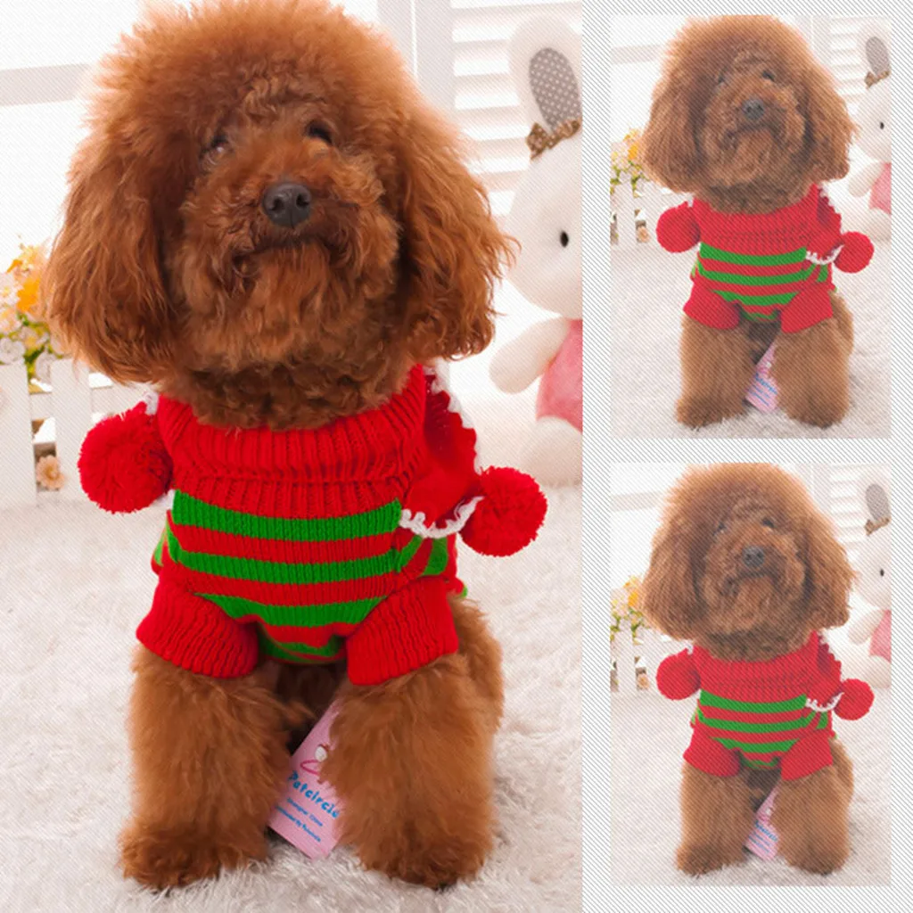 Pet Cat Рождественская одежда для собаки вязаный свитер пальто с капюшоном Одежда для животных Рождественский стиль аксессуары