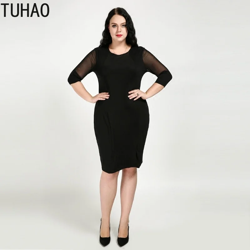 

TUHAO Summer 4XL 5XL 6XL Plus Size Women Elegant Mesh Sleeve Dresses Big Large Size Elegant Black Office Evening Party Dress RL