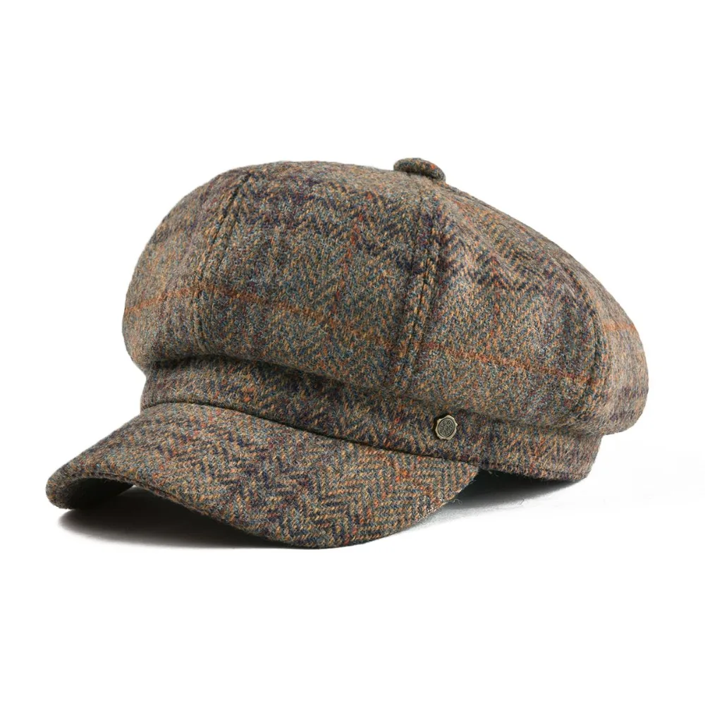 VOBOOM Herringbone Woolen Newsboy Cap Tweed Beret Women Lady Hat Eight