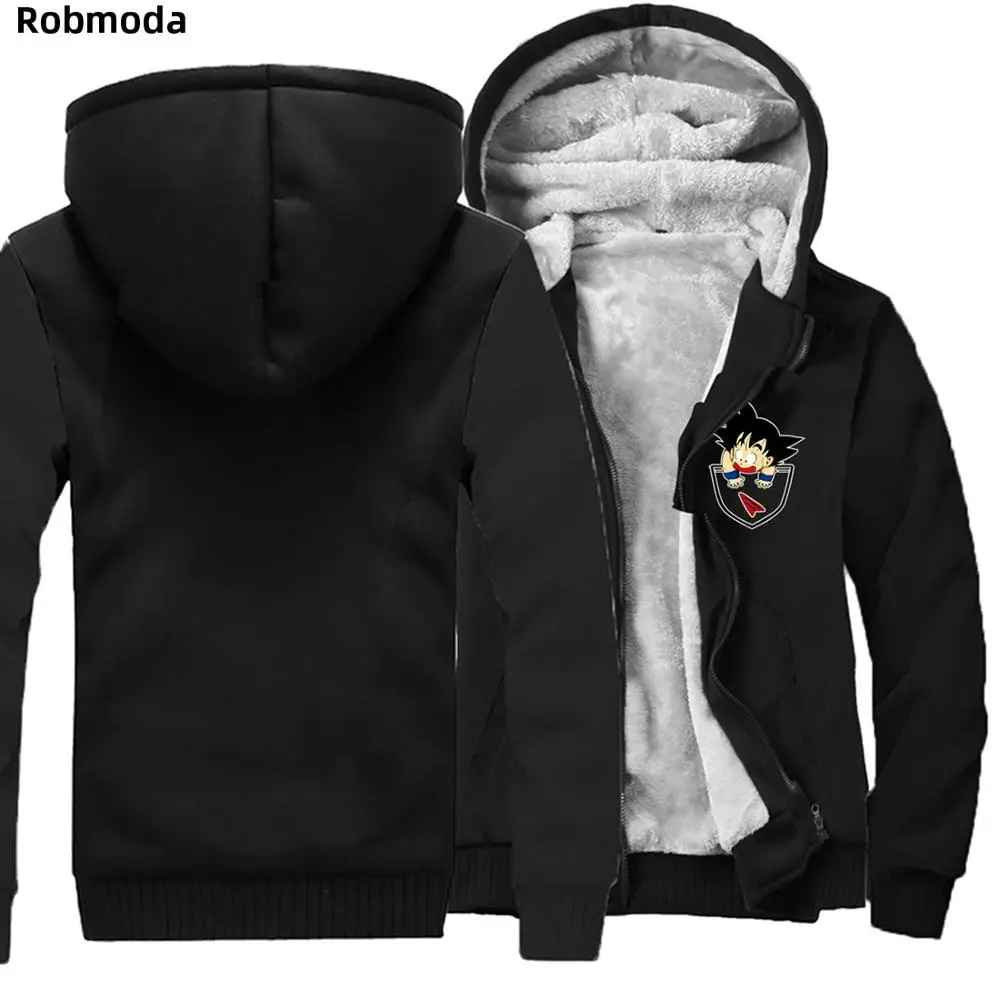 

Dragon Ball Z goku Animate Hoodie mens Thicken Fleece Zipper Jacket Super Saiyan Plus velvet winter plus size Warm Sweatshirt