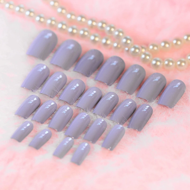 Taro color Flat False Nails Full Wrap Curve Nail Art Tips Press on Nail Easy DIY Long Size Salon