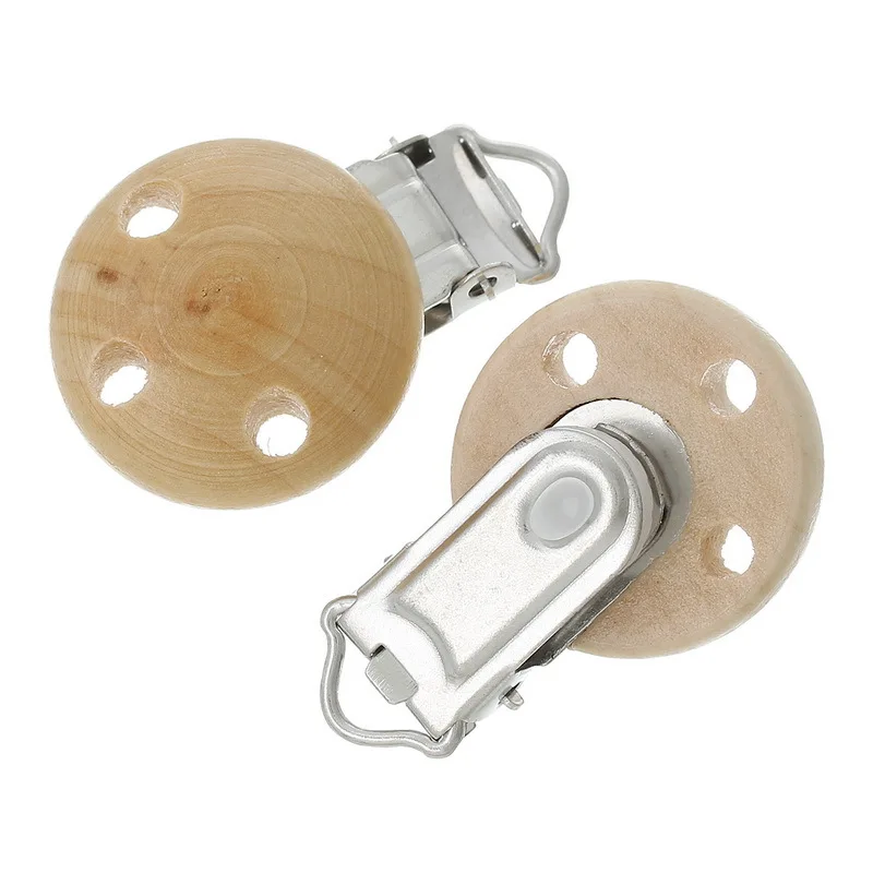 

Natural Wooden Baby Pacifier Clips DIY Pacifier Clip Metal Holders 3 Holes Baby Safe Teething Pacifier Clip 5Pcs/lot 4.4x2.9cm