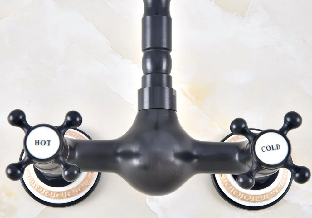 Black Oil Rubbed Antique Brass Double Cross Handles Swivel Spout Kitchen Bathroom Tub Sink Faucet Mixer Water Taps anf468