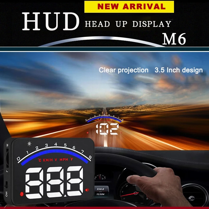 3," дисплей на голову M6 автомобильный HUD Предупреждение скорости лобового стекла проектор OBD2 EUOBD интерфейс штекер дисплей данные вождения дисплей