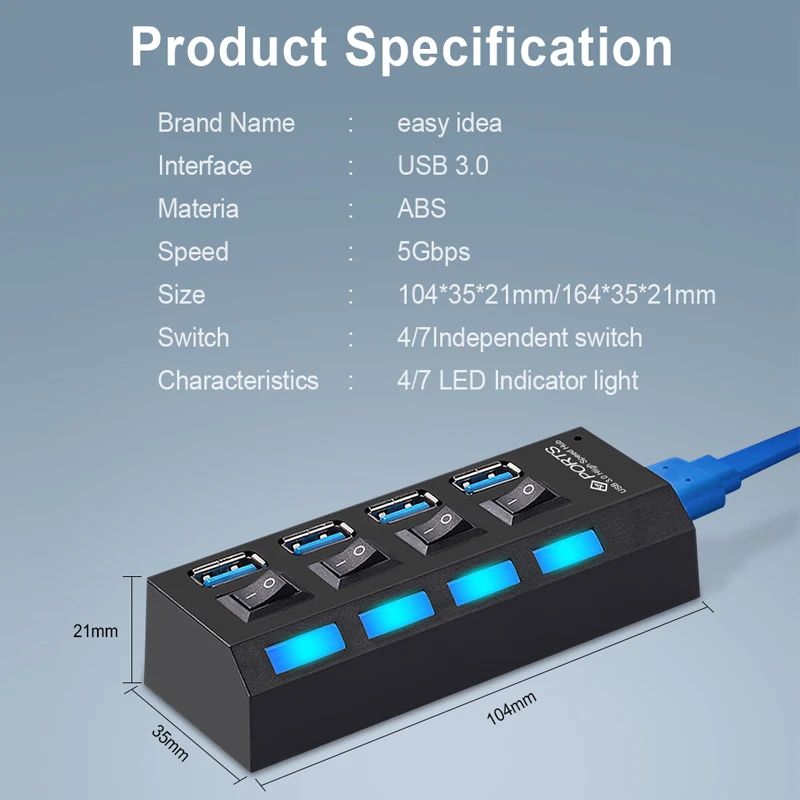 USB HUB USB 3,0 HUB 4/7 Порты и разъёмы многопортовый usb-адаптер 3 вцв с Мощность высокоскоростной адаптер USB3.0 несколько Порты и разъёмы 3,0 хаб для