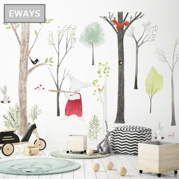 

EWAYS Large Size PVC Spring Theme Cartoon Animals Wall Sticker For Children Room Decoration Christmas Room Decorated Tools