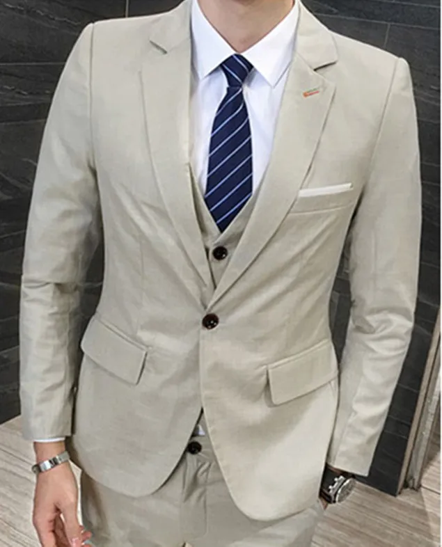 Men's Arrivals Beige Wedding Suits For Men Formal Tailor Made Groom