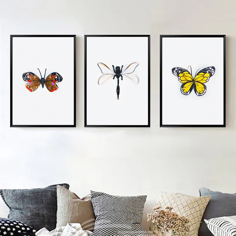Scandinavian Style Butterfly Canvas Painting Dragonfly Poster and Prints Simple Wall Art Picture for Living Room Home Decor