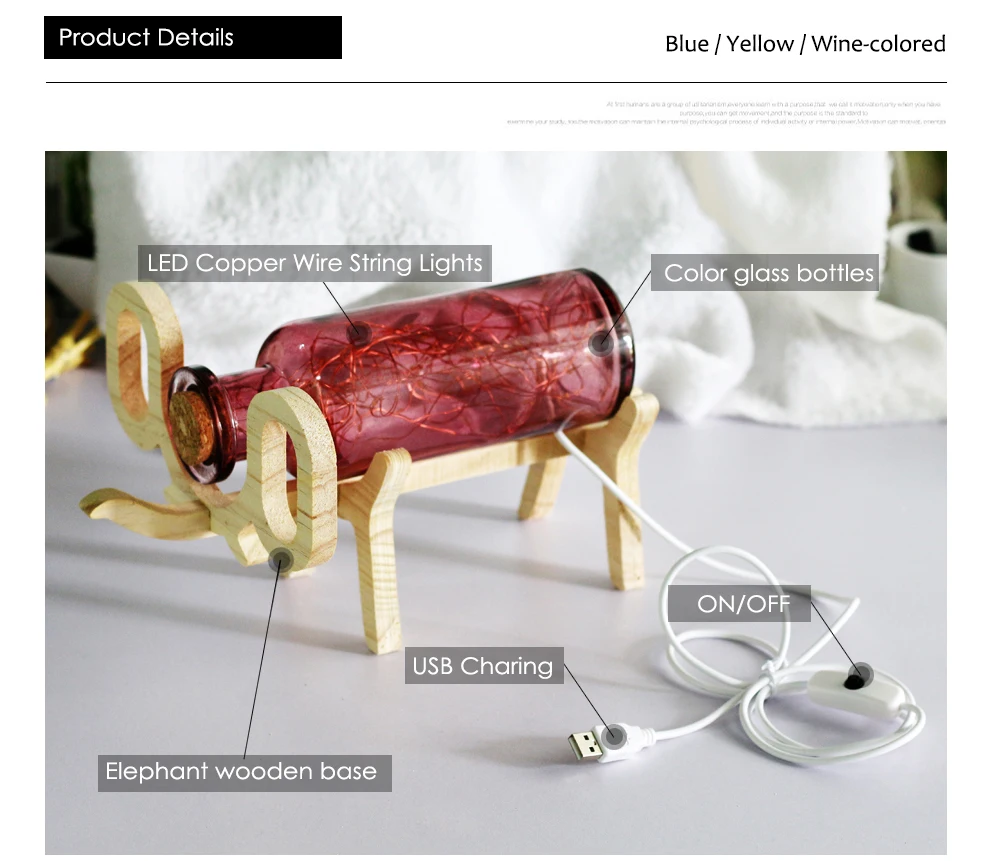 Романтические светодиодный LED Настольная лампа слон бутылка ночник для подарок на день рождения/дома/отель Декор USB Платные освещение