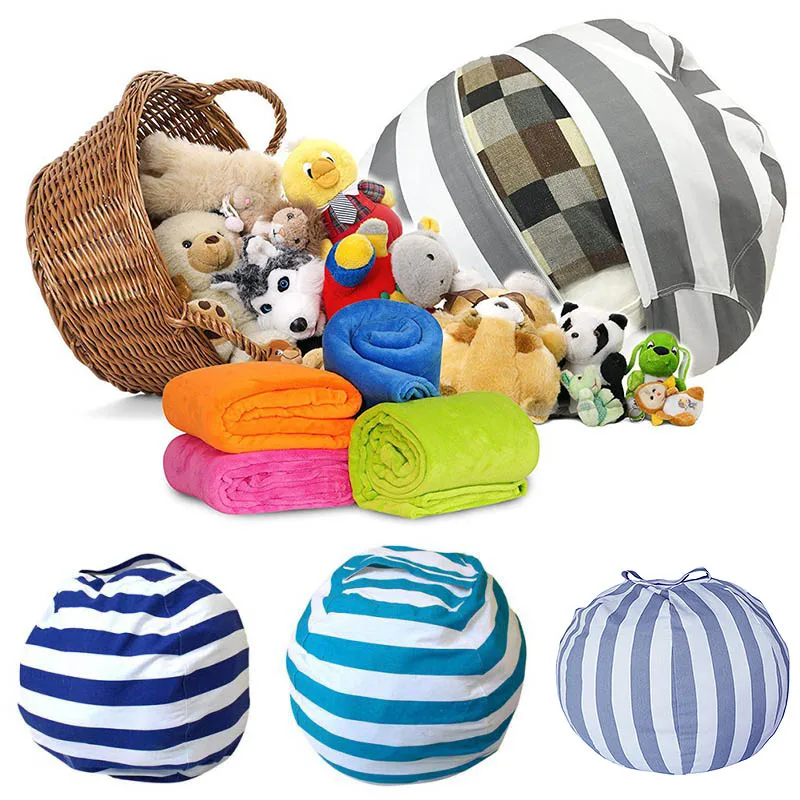 

Toys 45cm Canvas Kids Bean Bag Chair High Capacity 1PC New Clothes Spherical With Handle 33Patterns Stuffed Animal