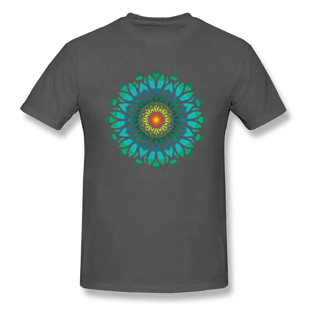 All Cotton Male Short Sleeve Blooming Sun Flower Mandala Top T-shirts Custom Tops Tees Fitted Casual O-Neck T Shirt Blooming Sun Flower Mandala carbon