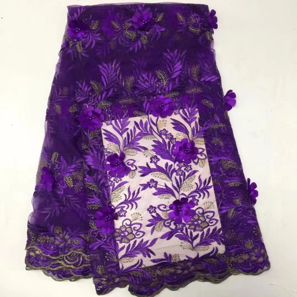 

Nigerian Lace Fabric High Quality purple with Beaded Lace Fabric African Wedding Lace Fabric Tulle Mesh Lace 5yards