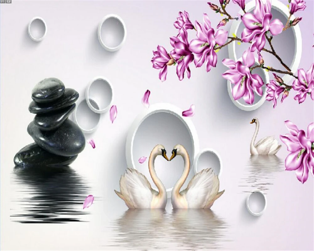 Фотообои Beibehang 3 d для гостиной фотообои с изображением цветов магнолии и лебедя