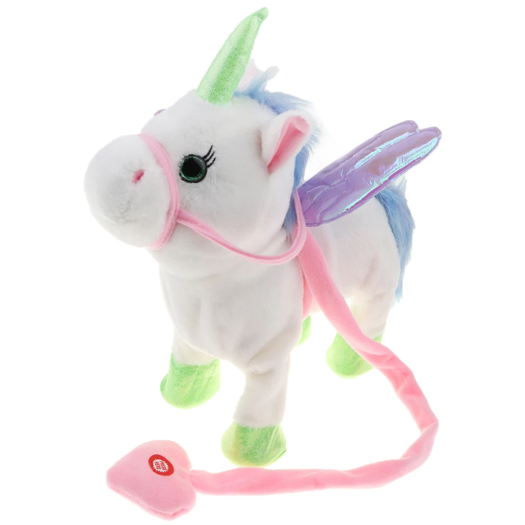 Electric Walking Singing Unicorn Musical Animal Toy Plush Stuffed Interactive Electronic Horse Robot Doll Boys Girl Gift - White