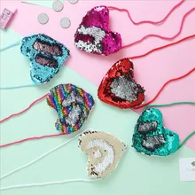 Новая Милая Роскошная детская сумка с блестками мини формы в виде сердца Сумки для маленьких девочек Сумка через плечо кошельки для монет