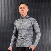 Мужская футболка с длинным рукавом и стоячим воротником, быстросохнущая дышащая Спортивная одежда для кемпинга, походов, пробежек с полумолнией