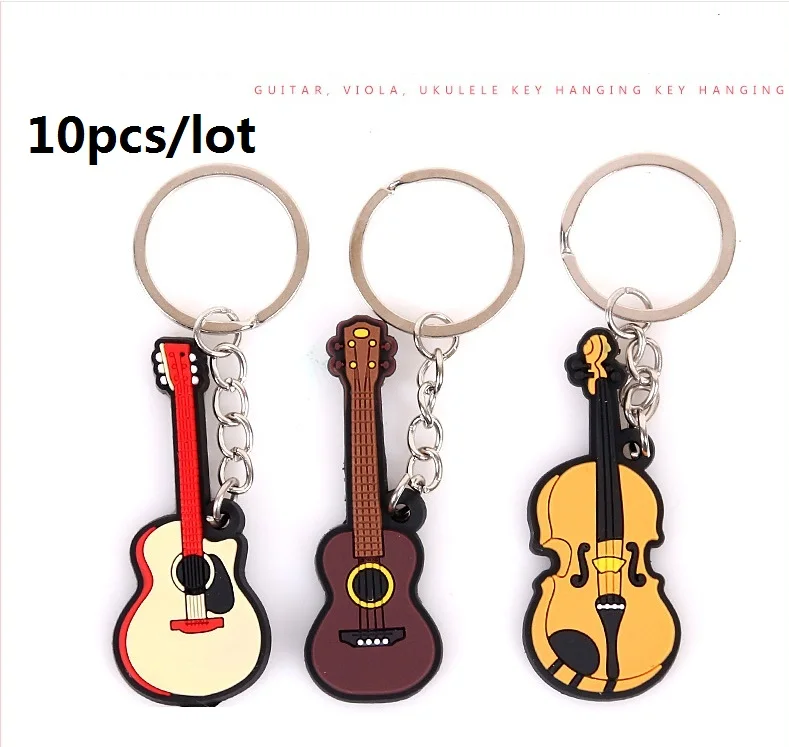 10pcs Folk Guitar Keychain Violin Keyring Pendant Fine Ukulele Violin