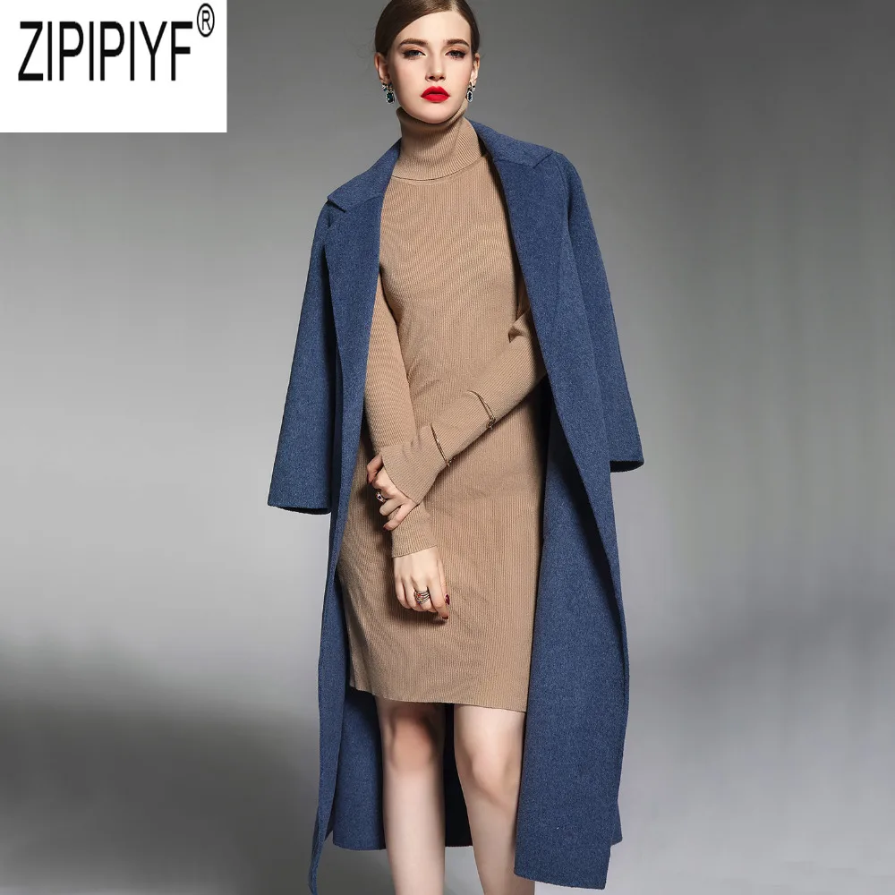 

Autumn Winter Women 2018 Casual Office Ladies 100% Wool Coat Elegant Turn down Collar Long Sleeve Adjusted Wasit Outerwear C3071
