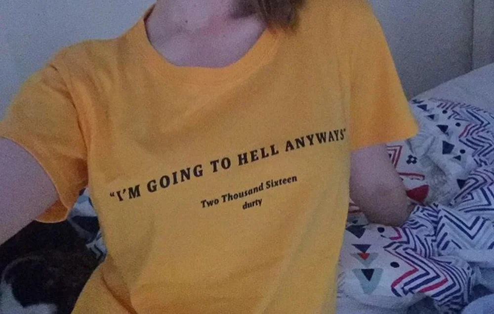 I am going to hell anyways t shirt fashion yellow cotton shirt 90s fashion women goth grunge art t shirt aesthetic tumblr tees
