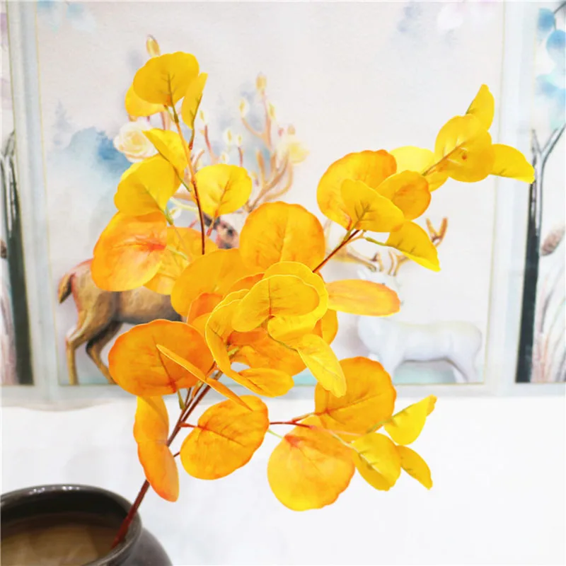 

3pcs/lot simulation eucalyptus branch real touch artificial eucalytus leaf -shaped home decor wedding decoration green plants