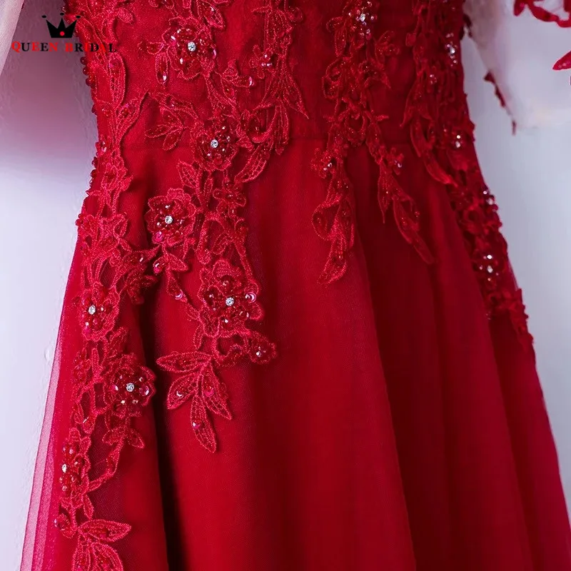 Индивидуальный размер красное вино А-силуэт тюль кружево кристалл бисером Роскошные вечерние платья Формальные невесты вечерние сексуальные платья для выпускного вечера DR07M