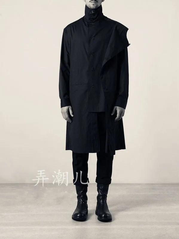 Мужской Тренч большого размера 2017 длинное Свободное пальто с высоким воротником