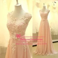 Free Shipping Elegant Peach Cap Sleeves Lace Appliqued Real Sample Evening Dress Formal Prom Dresses Long Robe de Soiree 2014