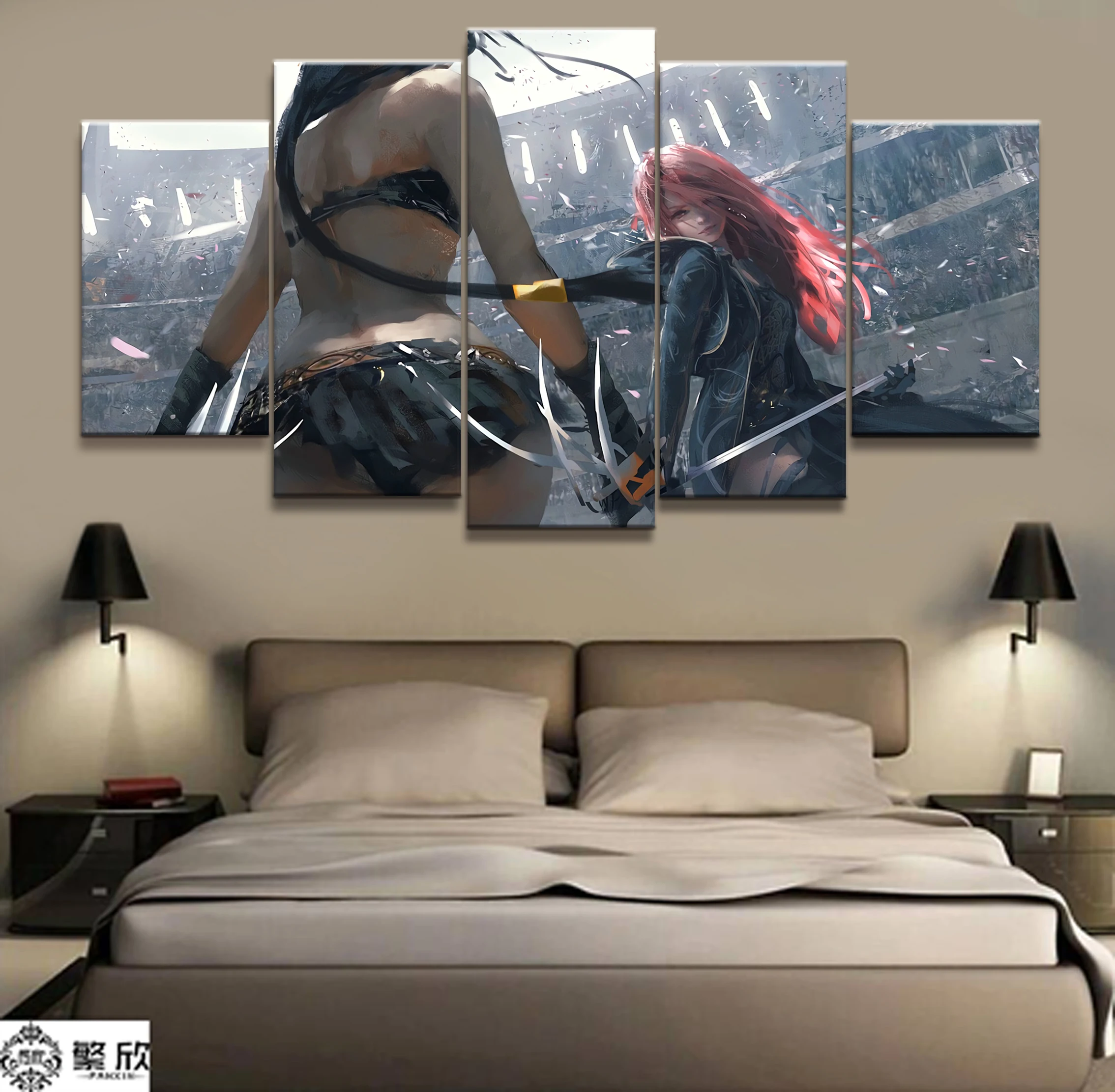 

Home Decor Modular Canvas Picture 5 Piece WLOP Ghost Blade Angel Princess Anime Painting Poster Wall For Home Canvas Wholesale