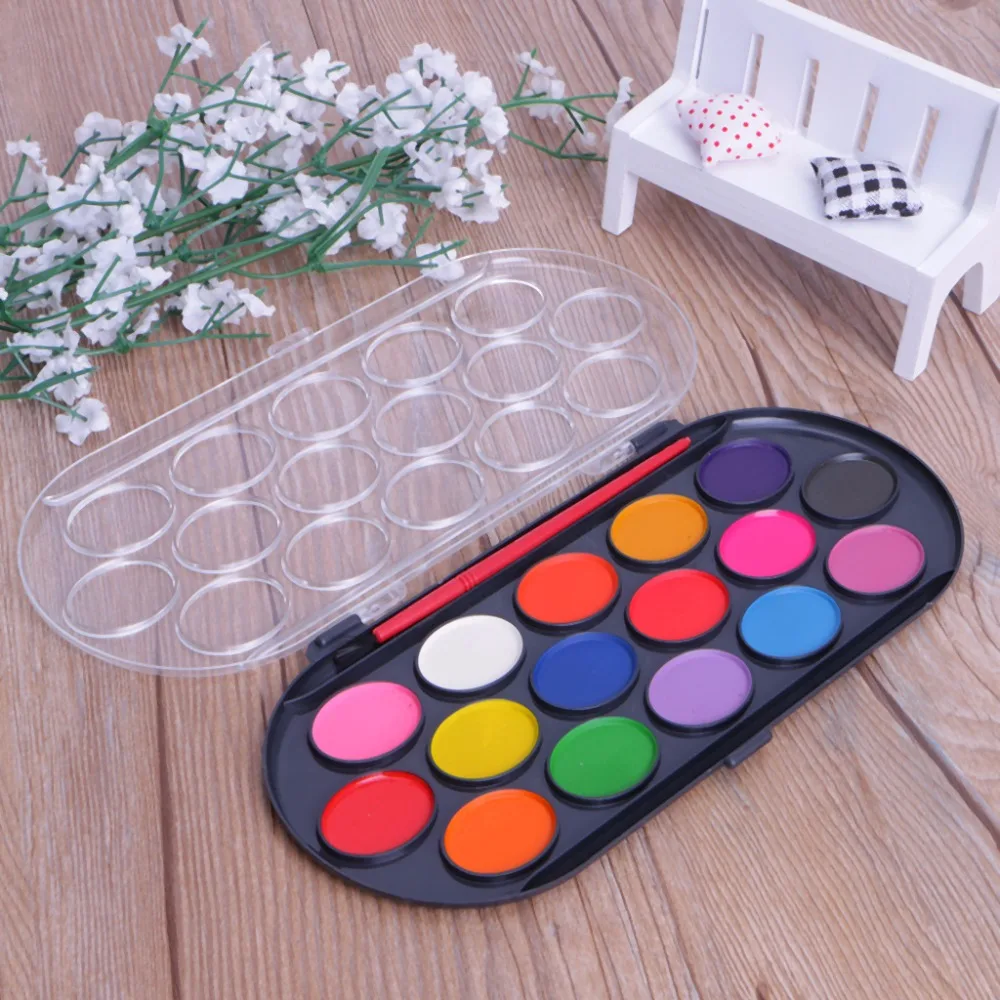 Paint Tray Color Palette Watercolor Palette 16 Colors Watercolor Palette Brush Set Painting Tray Craft Drawing Art Mini Kid Gift Painting Supplies School Student