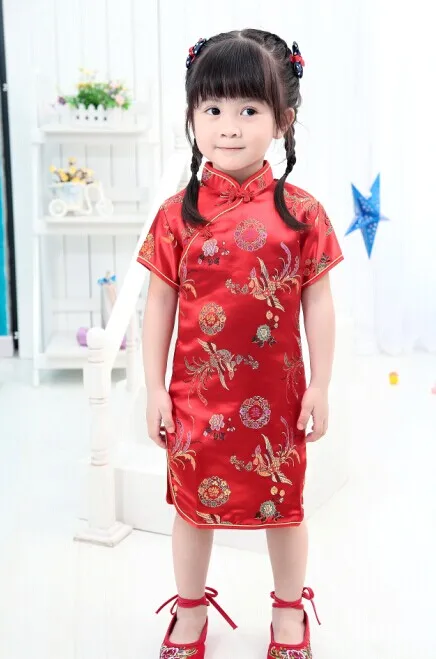 Зеленый китайский платье для девочек Дети Qipao Chi-Pao Cheongsam подарок одежда Одежда для маленьких девочек одежда с цветочным рисунком год - Цвет: F1