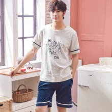 Для мужчин пижамы для девочек размера плюс L-3XL летние шорты с длинными рукавами пижамы с графикой из мультиков, Повседневное, спортивный костюм, одежда для сна, Для мужчин s, пижамы из хлопка, ночная рубашка, 2 шт./компл