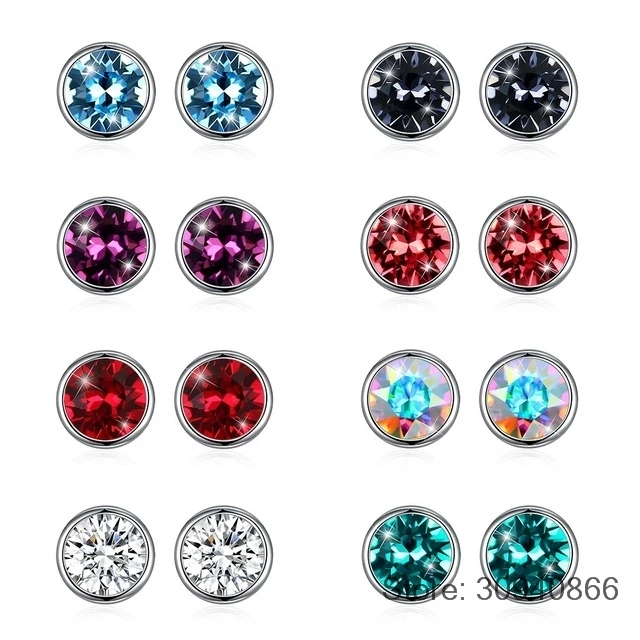 

SMTCAT 925 Sterling Silver 8mm Round Crystals From Elements Fashion Stud Earrings Fine Jewelry For Women Party Gift