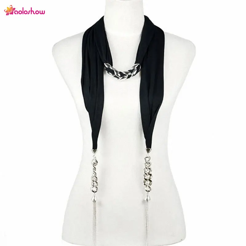 

AOLOSHOW Fashion Women Jewelry Necklace Scarf Chains Oversized links scarf with two ending drops shawl for female NL-2032